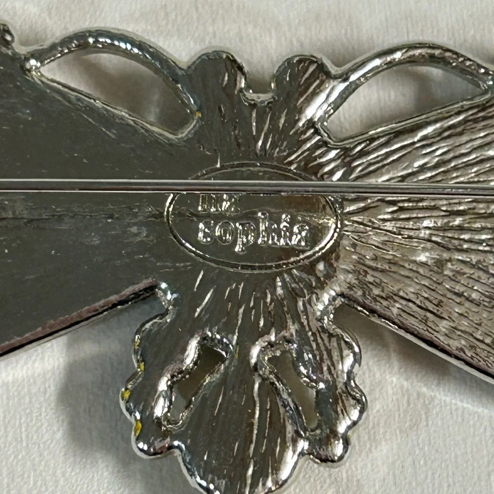 Pink Crystal Dragonfly Brooch LIA SOPHIA Glitterbug Pin Silver tone - Picture 3 of 4